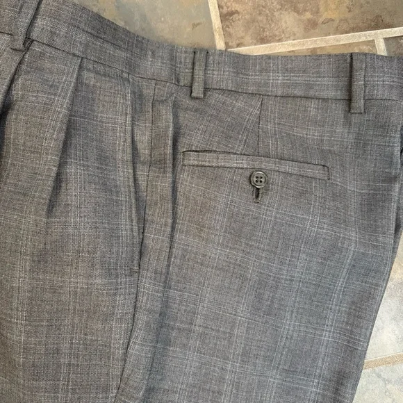 Pronto Uomo Mens Dress Pants Glen Plaid Wool Pleated Cuff Straight Leg 36x31 - Picture 3 of 6